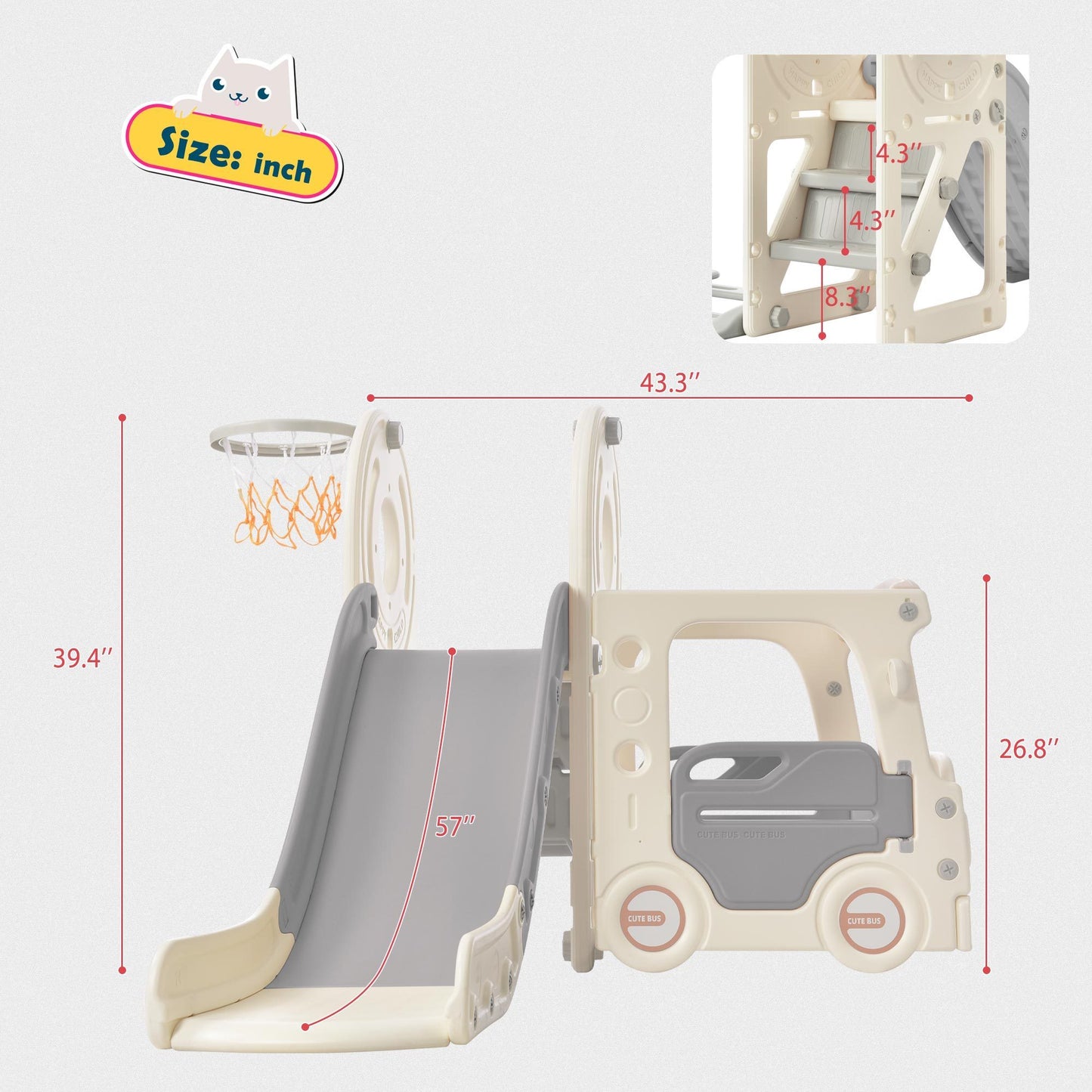 Kids Slide with Bus Play Set - Grey