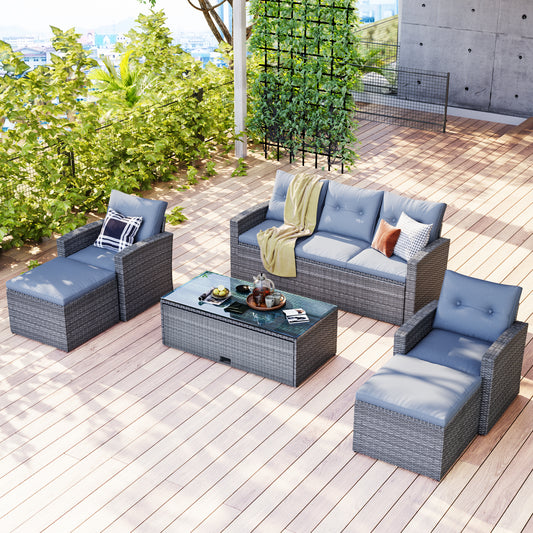 Prado 6 Pc PE Rattan Outdoor Patio Furniture Set - Gray