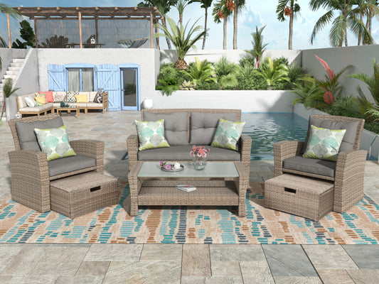 Liu 4 Pc Outdoor Patio Rattan Sectional Sofa Set - Gray