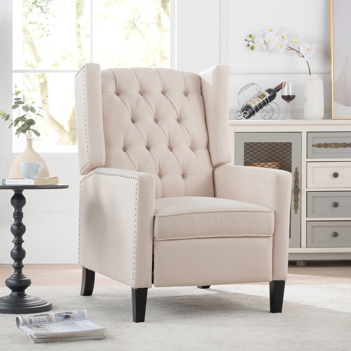 Nix Wide Manual Wing Chair Recliner - Beige