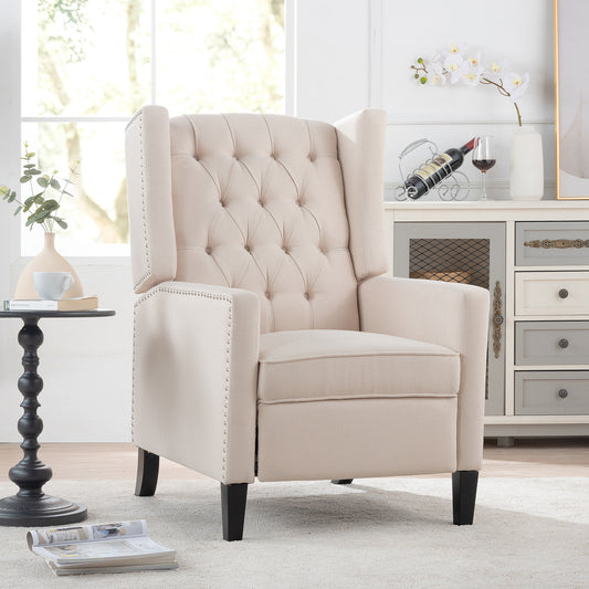 Nix Wide Manual Wing Chair Recliner - Beige