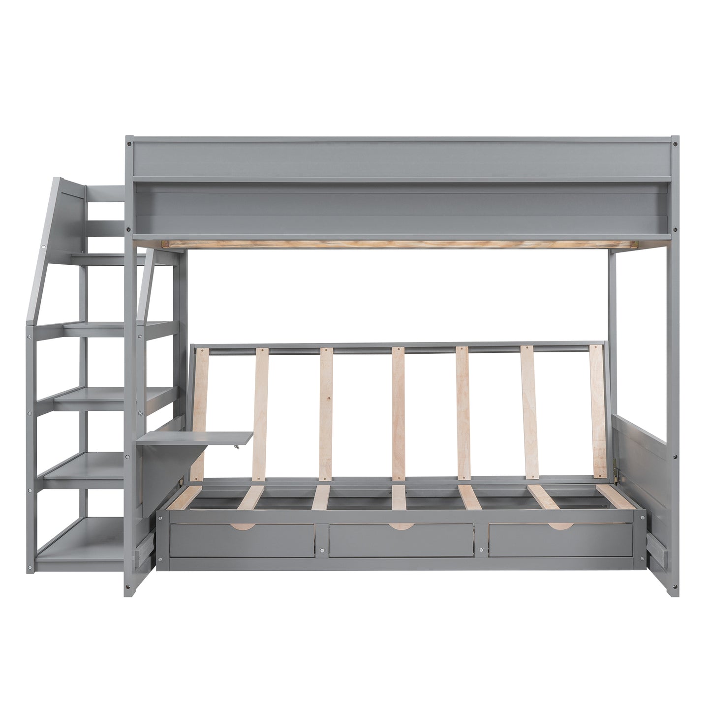 Graywood Convertible Bunk Bed with Storage Staircase and Bedside Table