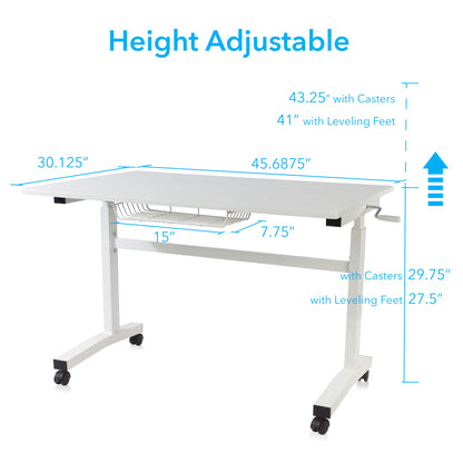 Atlantic Sit Stand Desk with Casters (Height Adjustable) with side crank   -  White