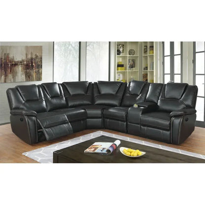 Hiroshi Power Reclining Sectional Faux Leather Sofa - Black