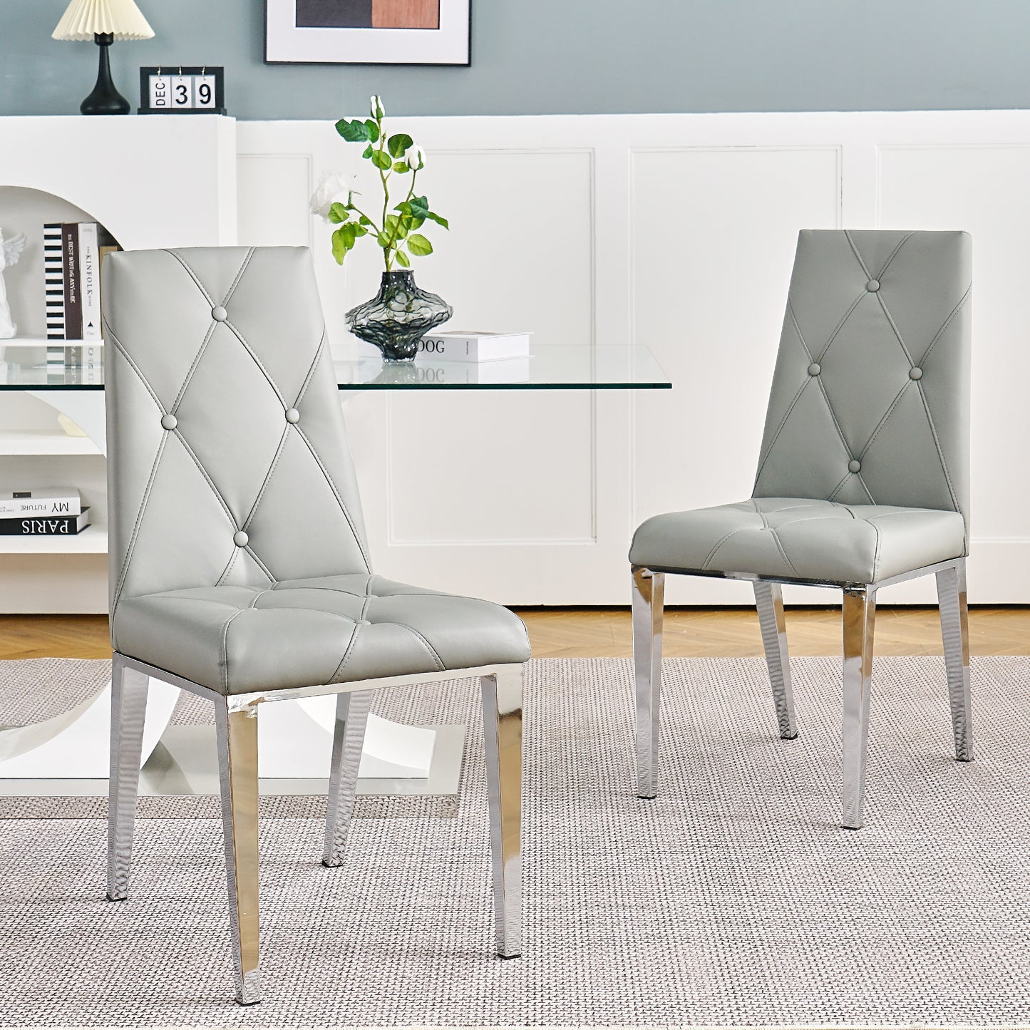 Valerio Pu Dining Chairs with Chrome Leg (Set of 2) - Gray