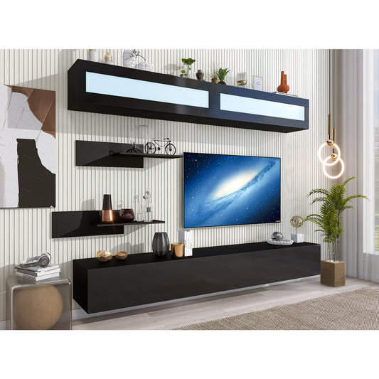 Sega Wall Mount Floating TV Stand with Four Media Storage - Black