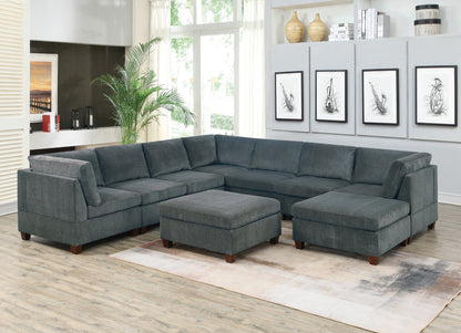 Verma Grey Chenille Modular Sectional 9pc Set 3x Corner Wedge 4x Armless Chairs and 2x Ottoman