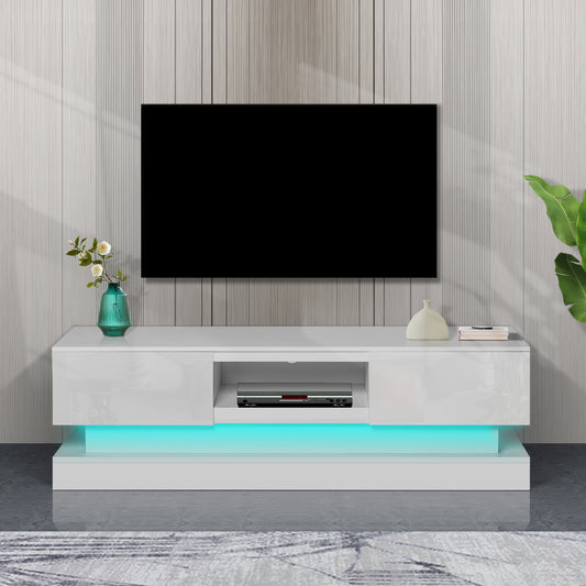 Scape 55 inches Glossy TV Stand with LED Lights- White