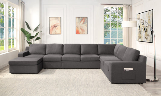 Waylon Linen 7-Seater U-Shape Sectional Sofa Chaise - Gray