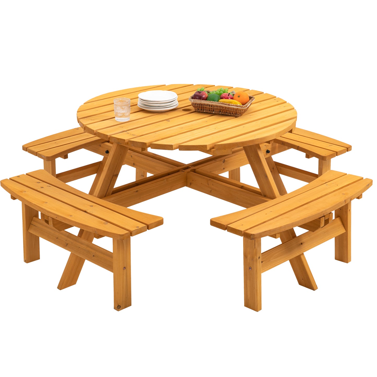 Nix 8-Person Circular Outdoor Wooden Picnic Table - Natural