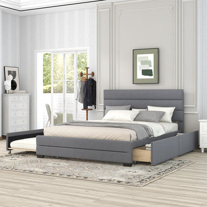 Eira Queen Size Upholstered Platform Bed with Trundle - Grey