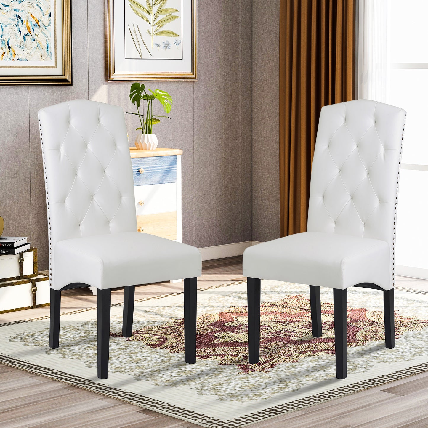 Tulay Dining PU Chair with Solid Wood Leg - White