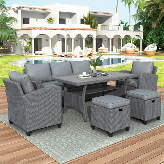 Matson 6 Pc Patio Rattan Wicker Set - Gray