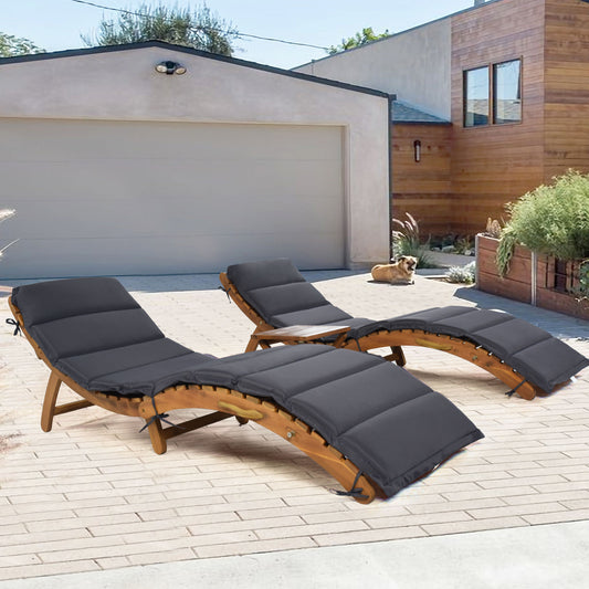Elevate Lounge Outdoor Patio Wood Portable Extended Chaise Lounge Set - Dark Gray