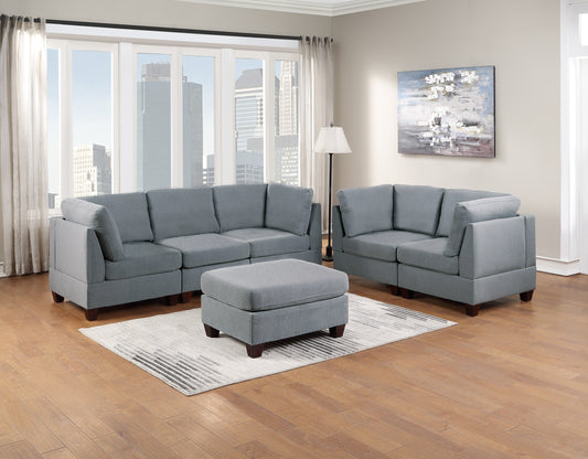 Ama Modular Sectional 6pc Set 3x Corner Wedge 2x Armless Chairs and 1x Ottoman  - Gray