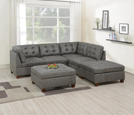 Kata Antique Modular Sectional 6pc Set 2x Corner Wedge 2x Armless Chairs and 2x Ottoman - Grey