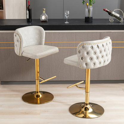 Tufted Swivel Barstools - Beige  Set of 2