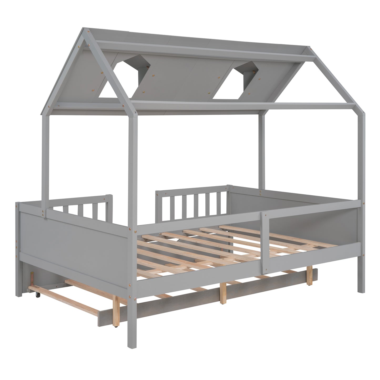 Full Size House Bed with Twin Size Trundle (Gray)