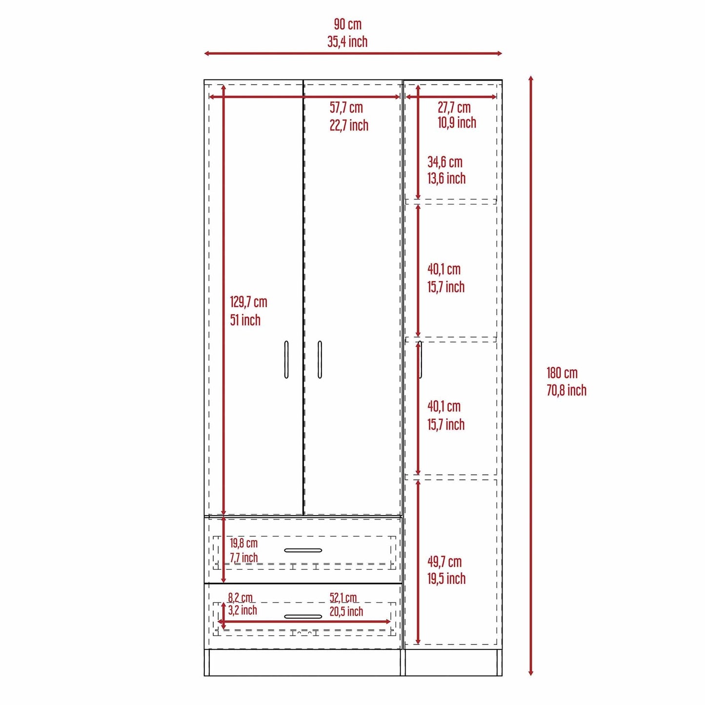 Watson 2-Drawer 3-Door Armoire - White