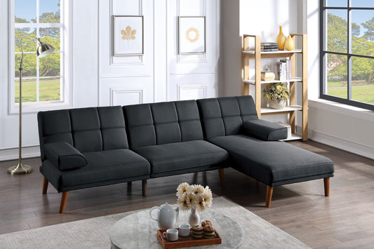 Jovan 2pc Sectional Sofa Set  Solid wood Legs Tufted Couch - Black