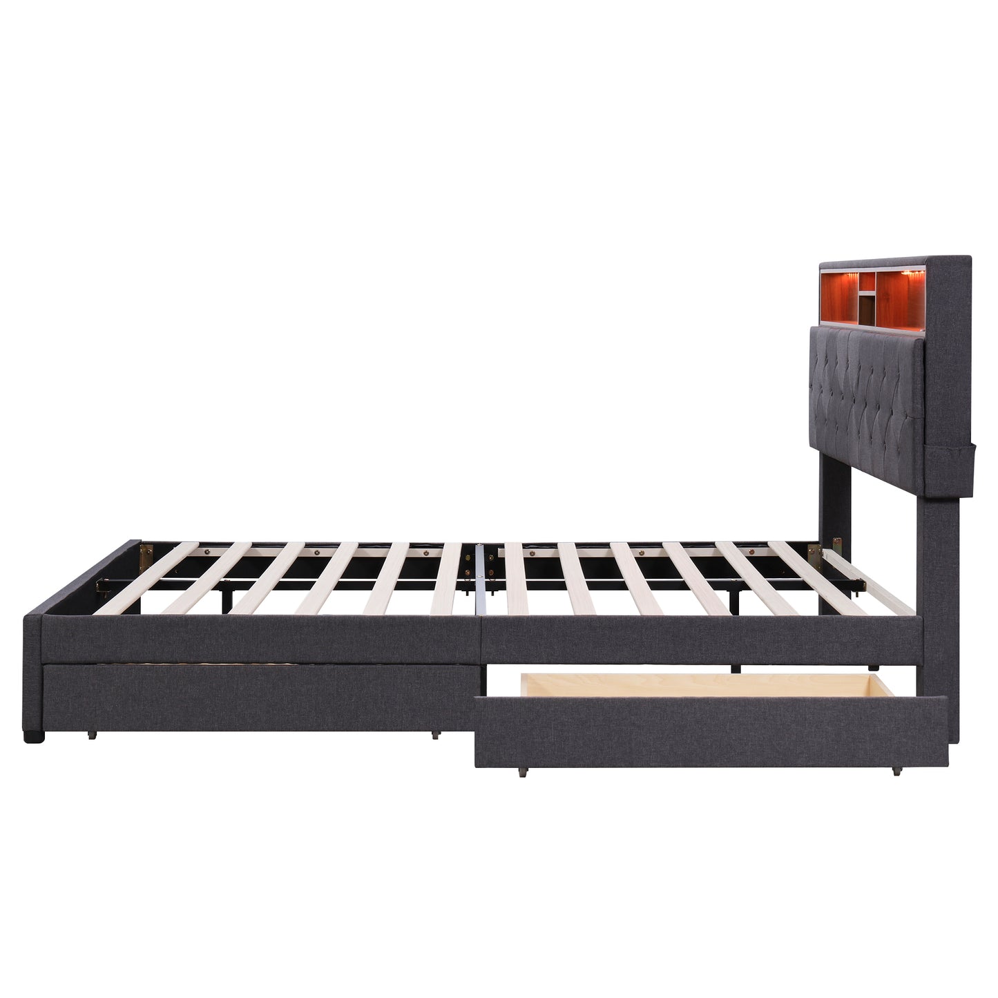 Nectar Queen Size Upholstered Platform Bed - Dark Gray