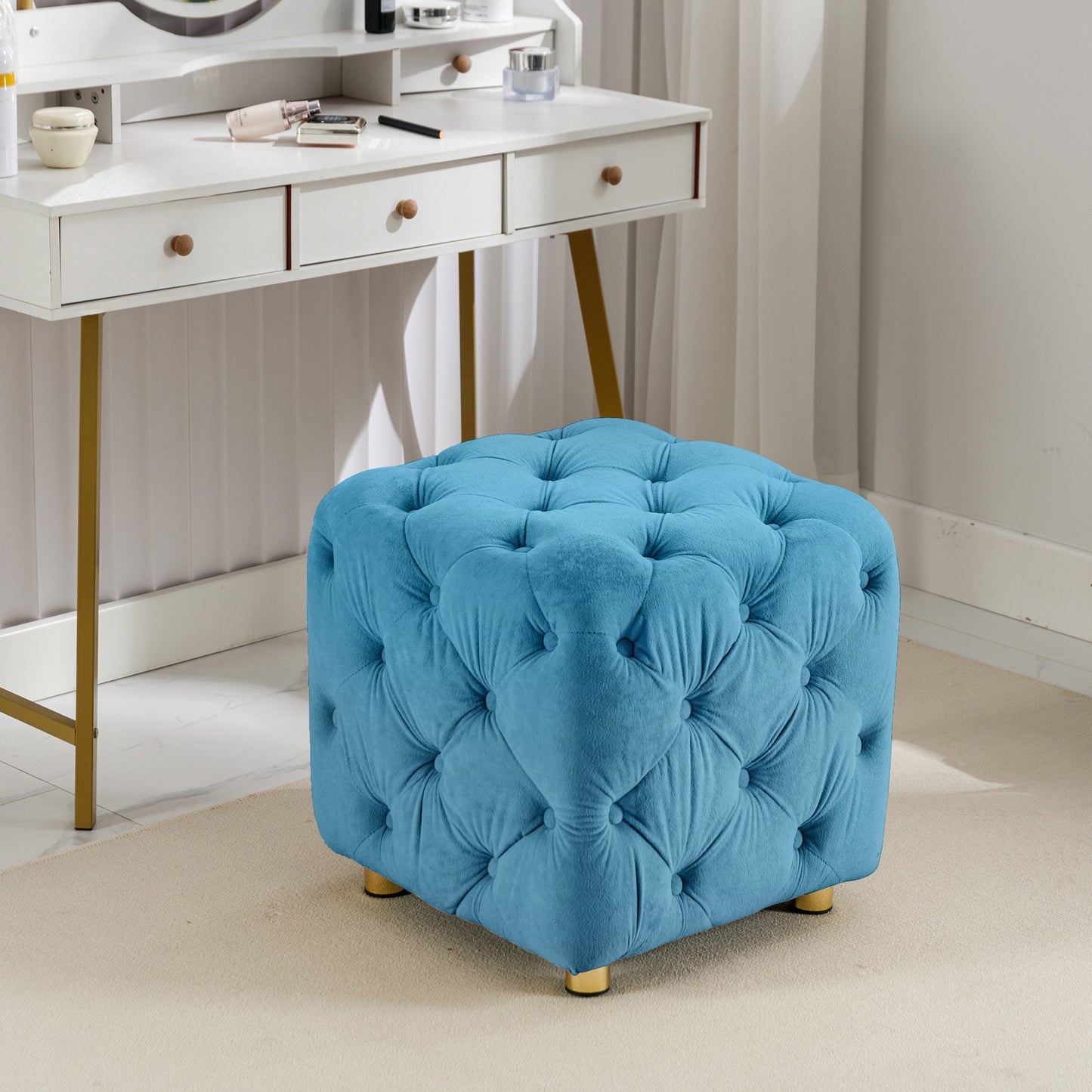 Velvet Upholstered Vanity Seat - Blue