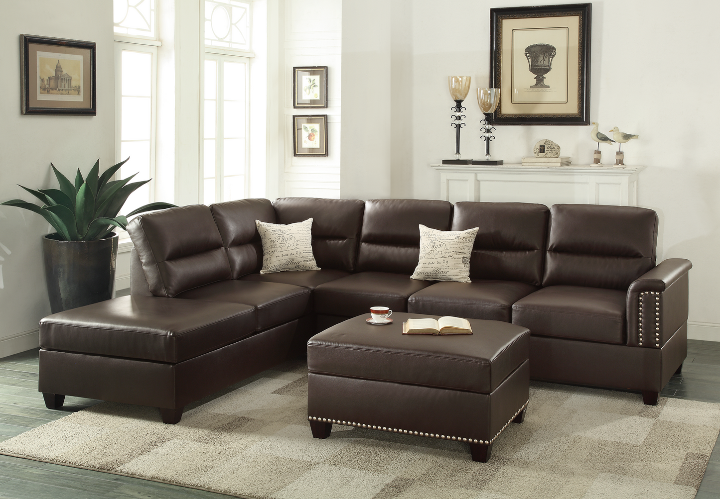 Santos 3 Pcs Sectional Sofa Set - Espresso