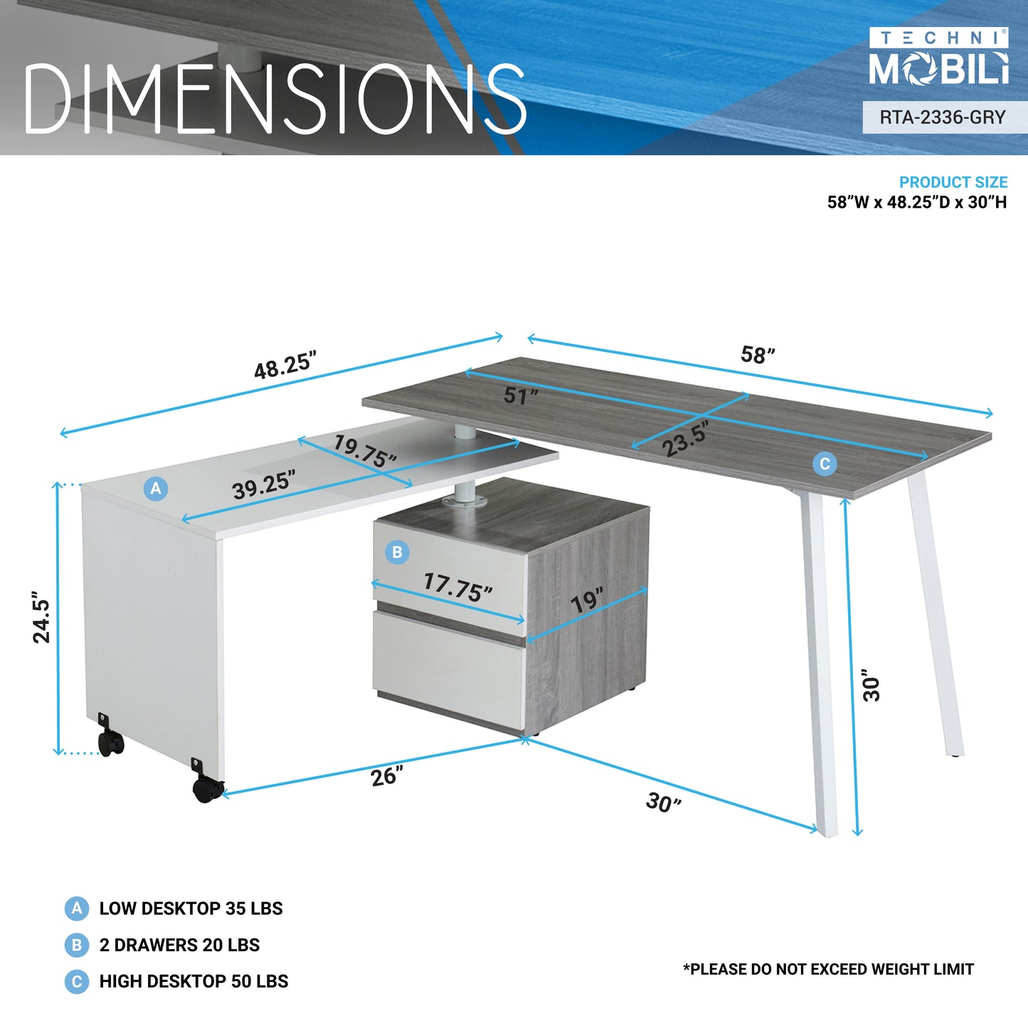 Rotating Ergo Desk - Grey