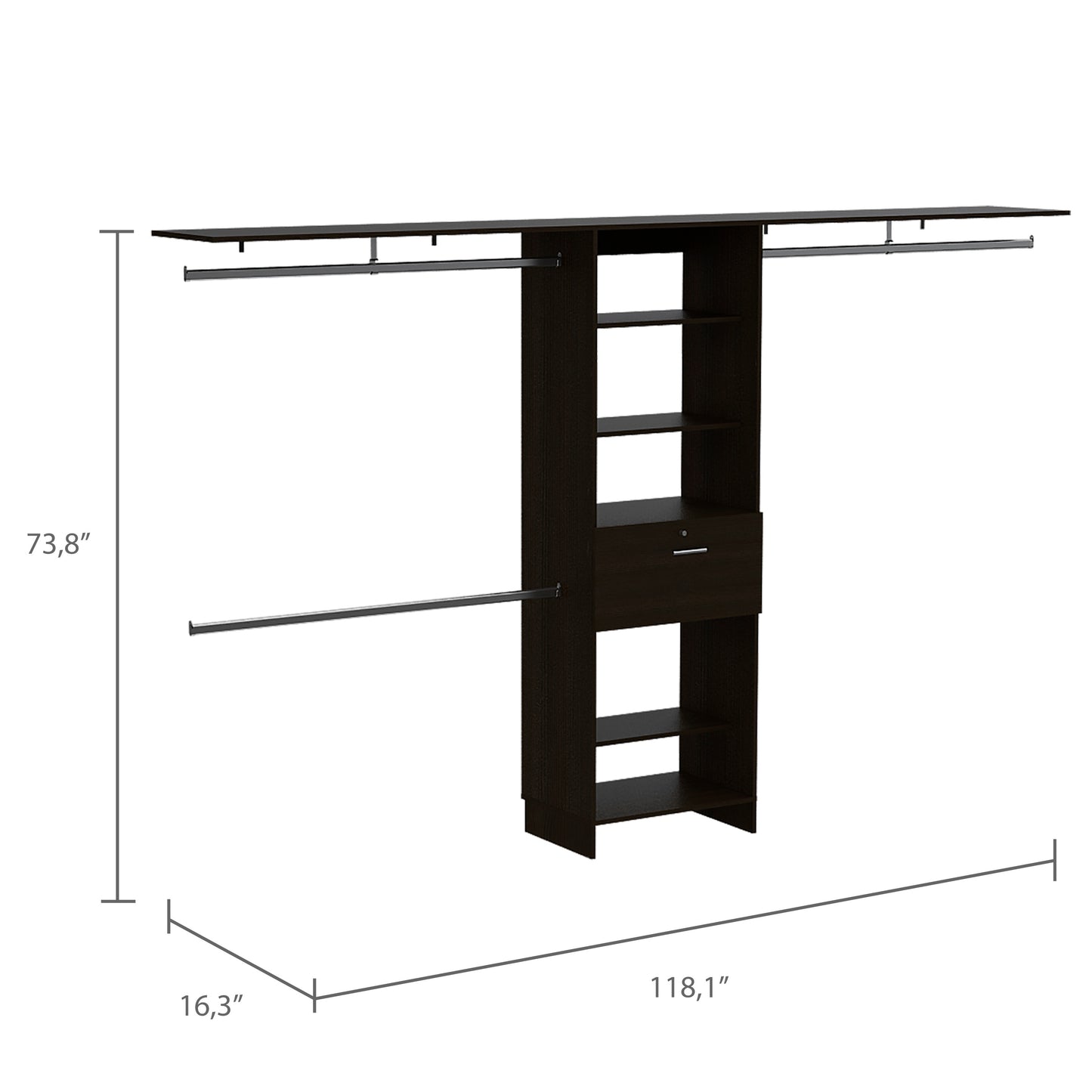 Bergen 1-Drawer 4-Shelf Closet System Dark Walnut