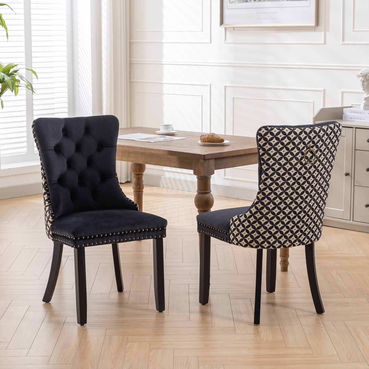 Nikki Velvet Dining Chair w Patterned (Set of 2) - Black