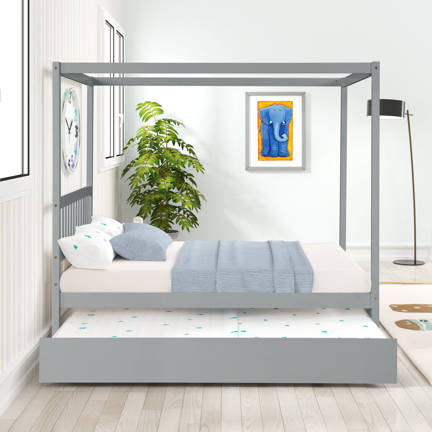 Tranquil Haven Gray Full Bed with Twin Trundle