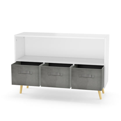 Kids bookcase with Collapsible Fabric Drawers - White+Gray