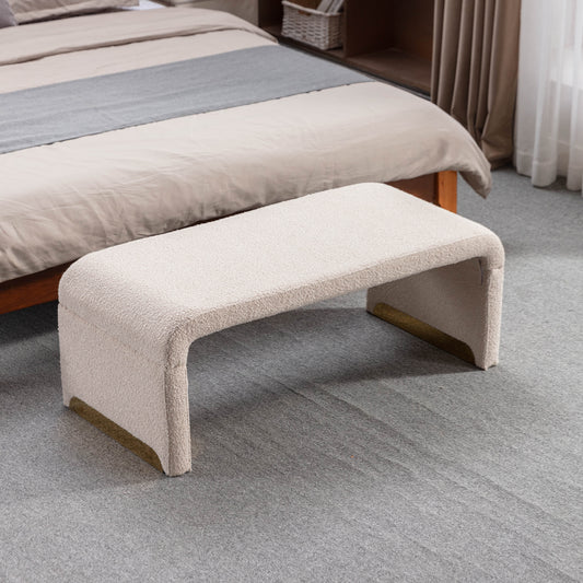 Boucle Fabric Ottoman - Beige