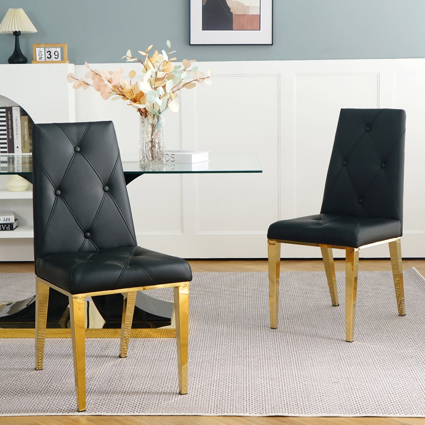 Valerio Pu Dining Chairs with Gold Leg (Set of 2) - Black