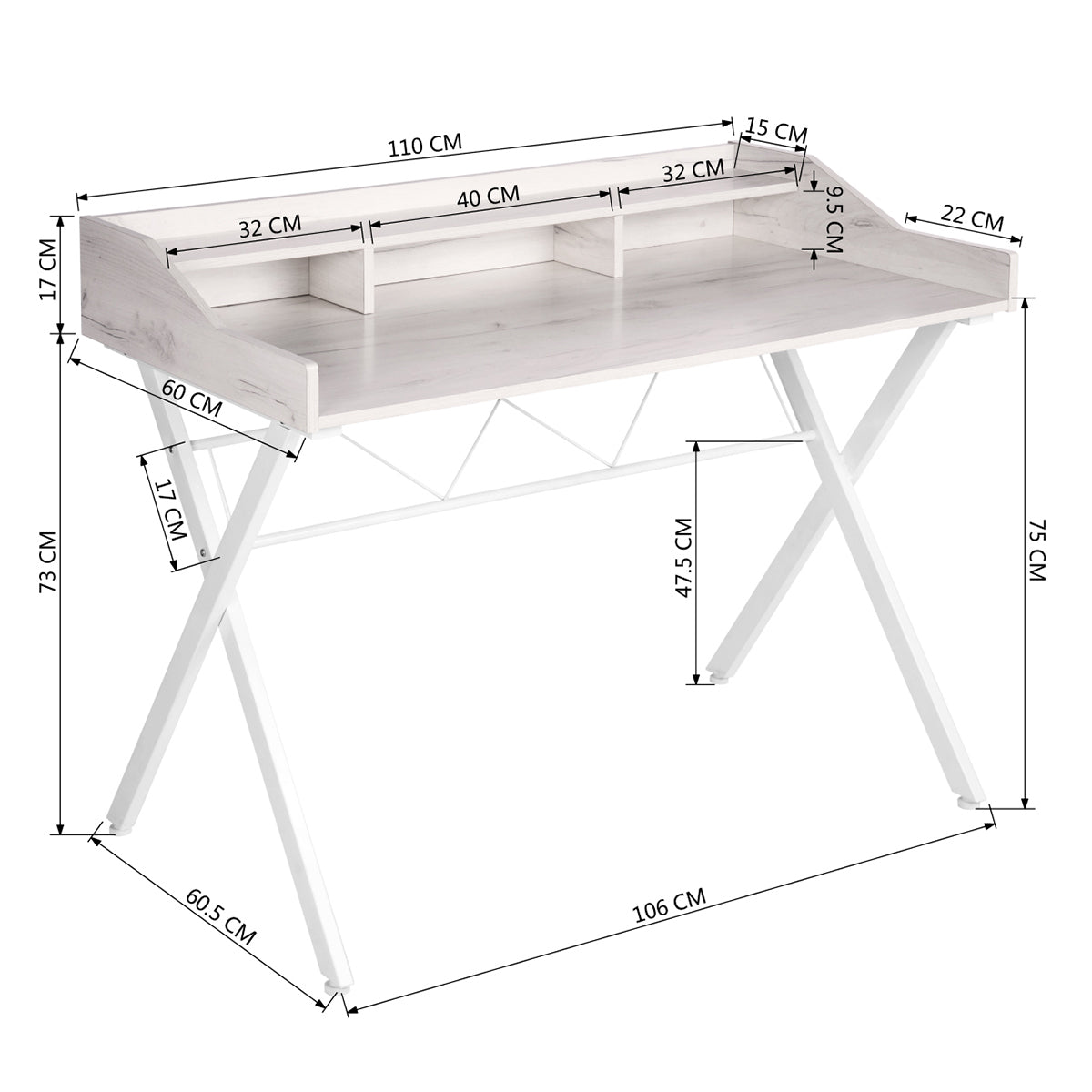 Computer Desk With 3 Open Cubbies