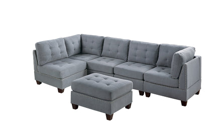 Eleni Modular Sectional 6pc Set 2x Corner Wedge 3x Armless Chair and 1x Ottoman - Gray