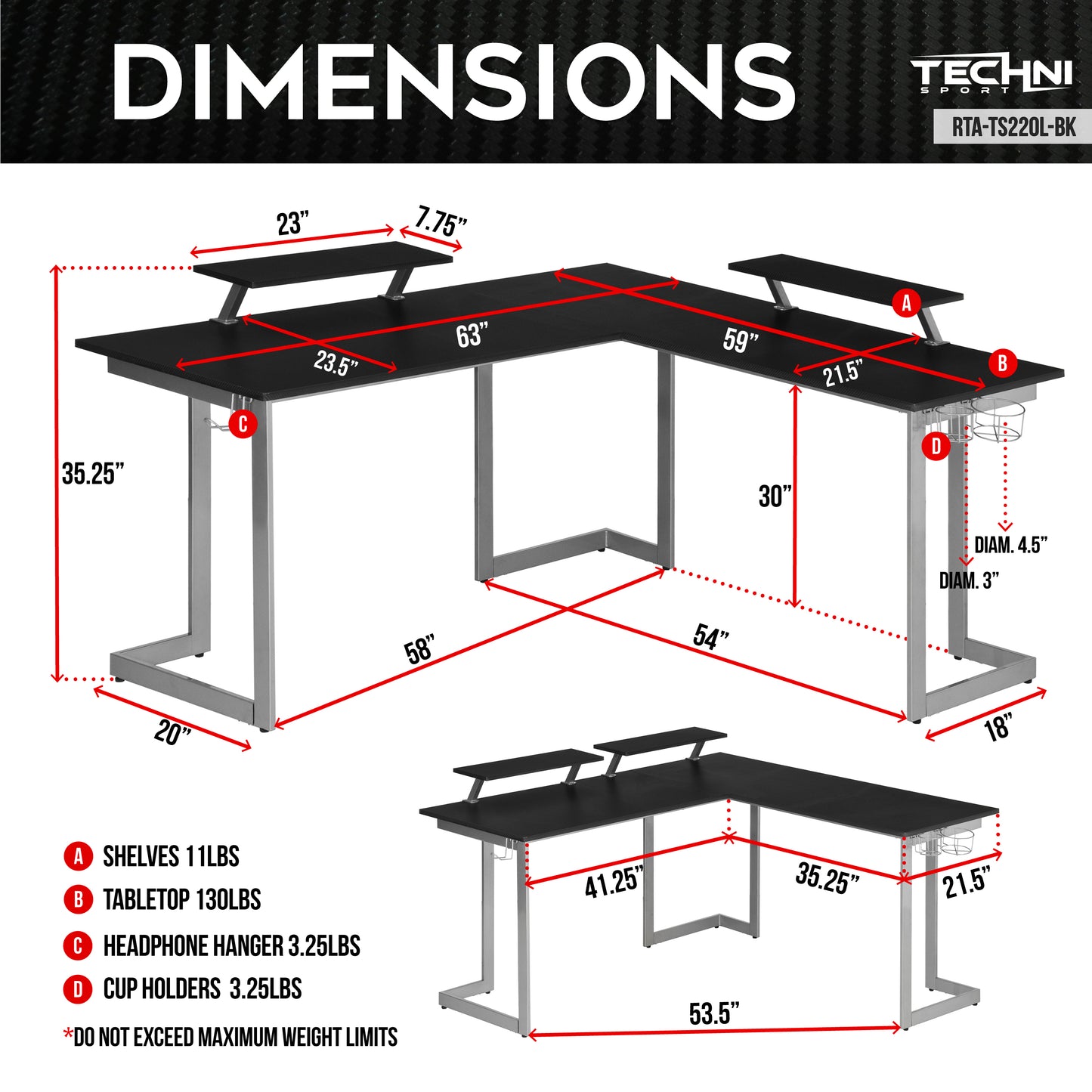 Sport Warrior L-Shaped Gaming Desk