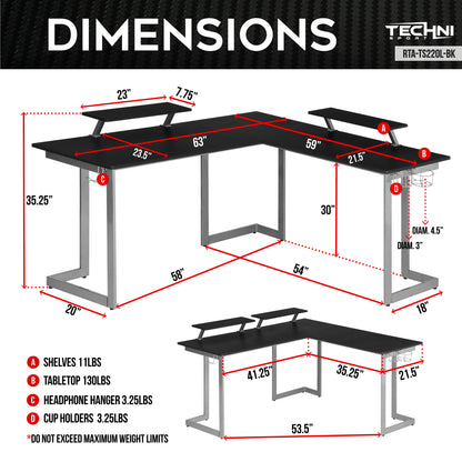 Sport Warrior L-Shaped Gaming Desk