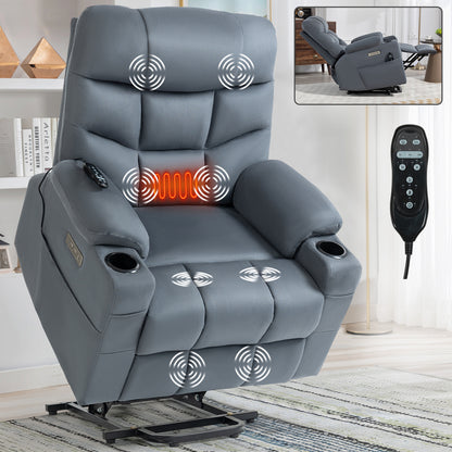 Okin II Power Lift Fabric Recliner Chair with Massage & Heat - Blue