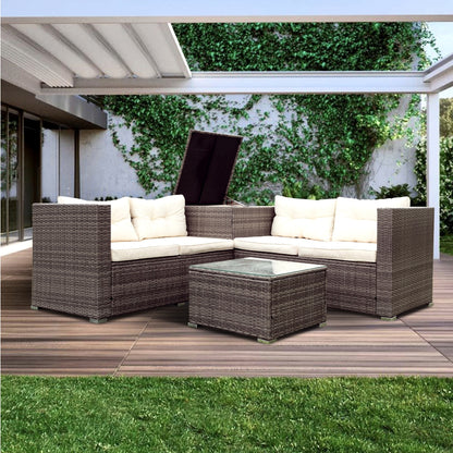 Stanley 4 Pc Outdoor Patio Rattan Sectional Sofa Set - Creme