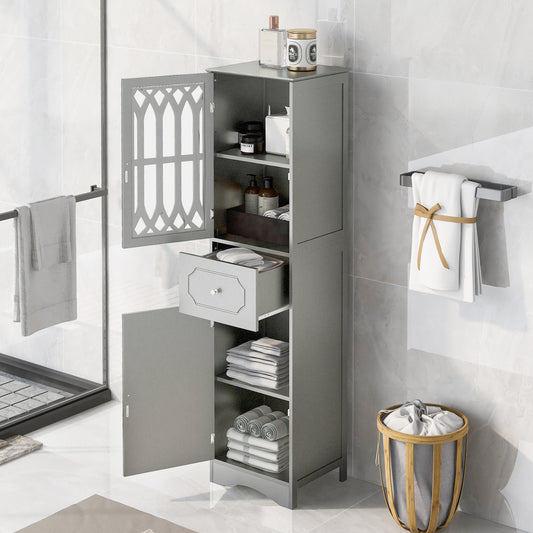 Statured Bathroom Cabinet with Drawer and Doors - Gray