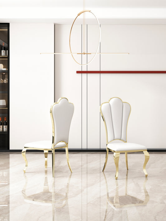 Roxa Dining Chairs w Golden Metal Leg (Set of 2) - White