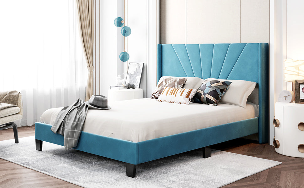 Royal Comfort Queen Size Velvet Upholstered Platform Bed - Blue