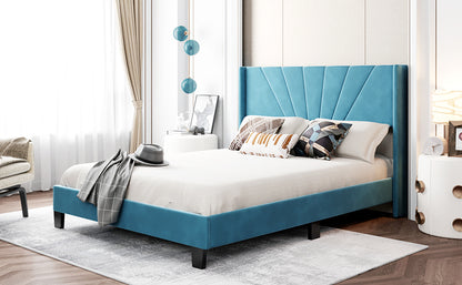 Royal Comfort Queen Size Velvet Upholstered Platform Bed - Blue