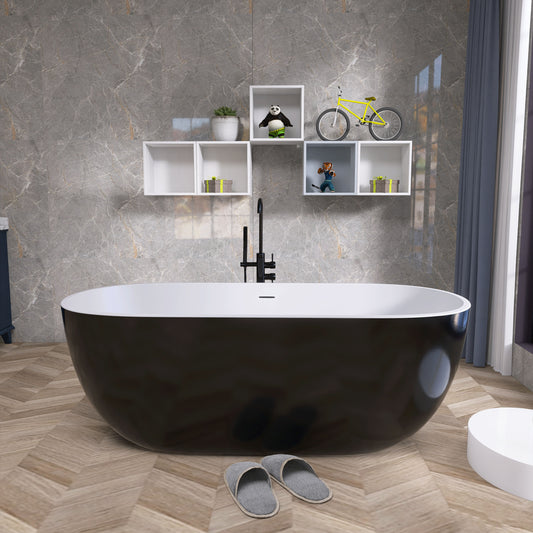 Hana 55" Oval Shape  Acrylic Freestanding  Soaking Bathtub - Black