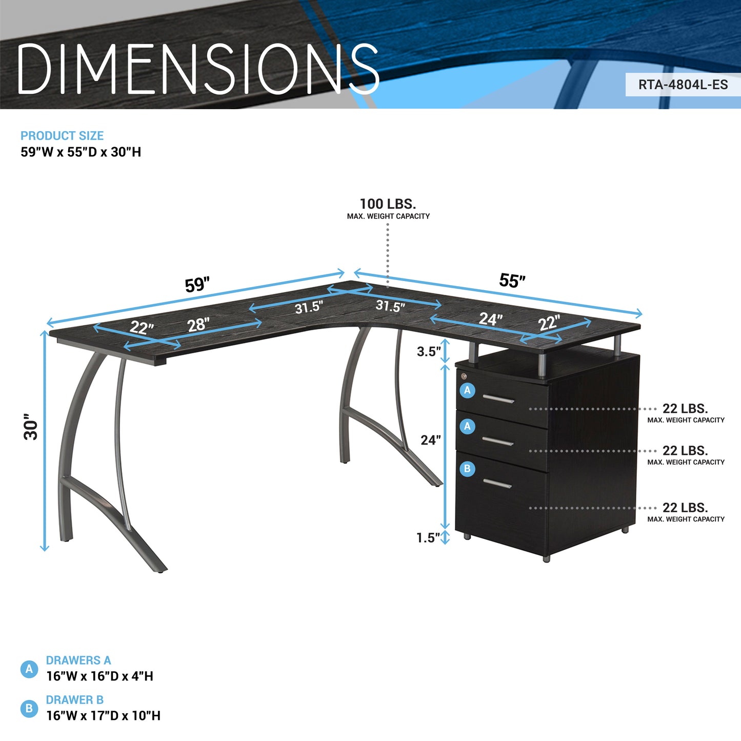 L-Shaped Computer Desk with File Cabinet and Storage