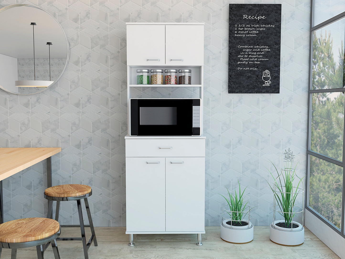 Pure Kitchen Pantry with Countertop - White