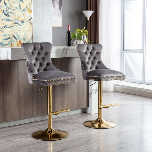 Amias Velvet Counter Height Bar Stools with Tufted  - Gray Set of 2