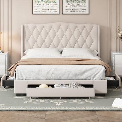 Valencia Queen Size Platform Bed - Beige