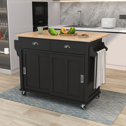 Culinary  Kitchen Cart with Countertop With Barn Door - Black